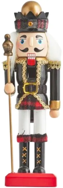 Figurină decorativă Eurolamp - Spărgător de nuci cu pălărie în carouri, negru și auriu, 25.5 cm