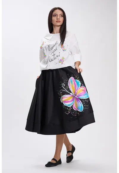 Fusta neagra midi pictata manual Rosalune