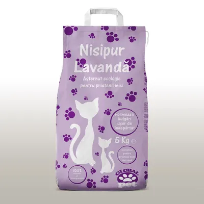 Asternut igienic natural, nisip pentru pisici, Nisipur Lavanda, bentonita, 5 kg