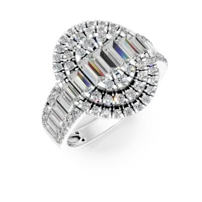 Inel din aur alb cu diamante baguette si rotunde de 1.5ct