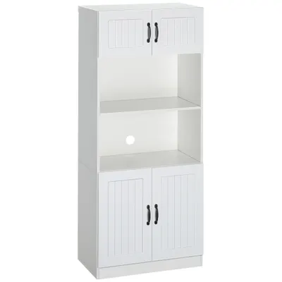 HOMCOM Mobilier de bucătărie Bufet Dulap, Stil rustic, 2 dulapuri, 2 rafturi, 70 cm x 40 cm x 170 cm Alb + Negru | Aosom Romania