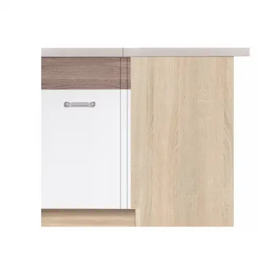 Corp inferior de colt ECO-15D stanga, 1 usa, corp stejar sonoma, fronturi alb lucios + stejar sanremo, 100x70x82 cm