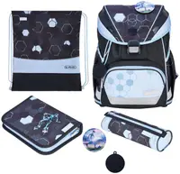 Set școlar Herlitz UltraLight XL Plus - Cyber Soccer, ghiozdan, două penare și un săculeț