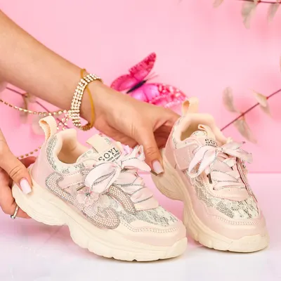Incaltaminte copii din piele ecologica cu inchidere siret si decor floral lateral CRL1469