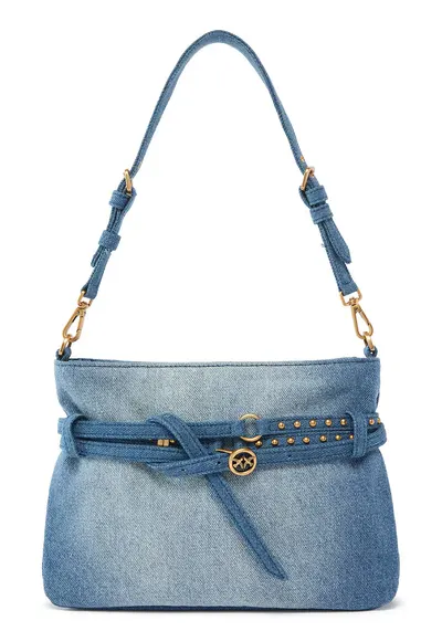 Geanta din denim cu bareta de umar - Albastru deschis