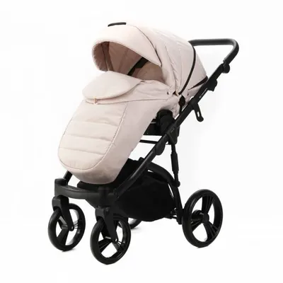 Carucior pentru copii, Adamex, 2 in 1, Lanti PS33, Pliabil, landou cu salteluta, copertina reglabila, roti frontale pivotante, cu dubla suspensie si husa de ploaie inclusa, Linen EcoLeather Sandstone