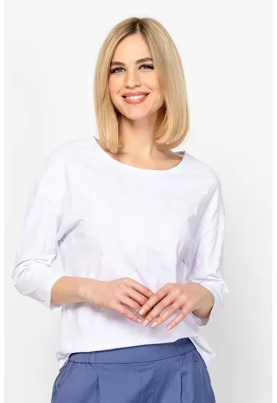 Bluza cu maneci trei sferturi si model cu logo discret Cresy - Alb