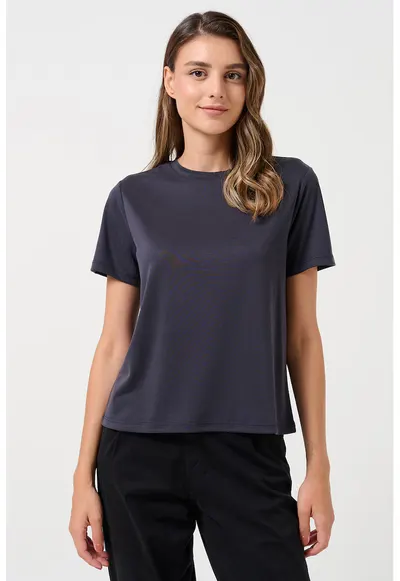 Tricou cu decolteu la baza gatului - din amestec de modal Stiziano - Negru stins