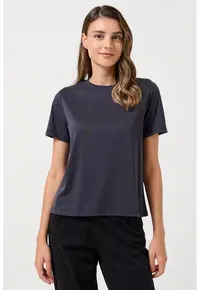 Tricou cu decolteu la baza gatului - din amestec de modal Stiziano - Negru stins