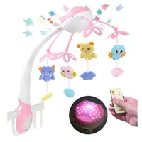 Carusel muzical patut, Jokomisiada, Cu 4 jucarii in forma de animale, Cu melodii preincarcate, Cu sunete ale naturii si melodie de leagan, Cronometru si sunete de animale, Cu spatiu pentru telefonul mobil si telecomanda, 0 luni+, Pink