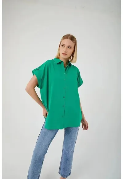 Camasa dama - supradimensionata - verde - textil