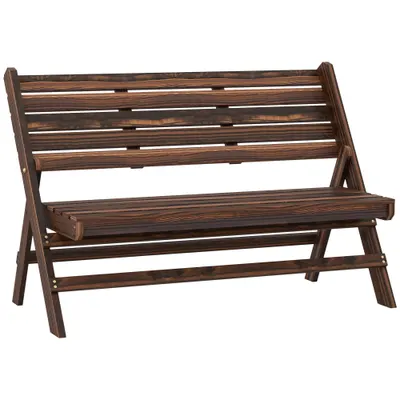 Outsunny Bancă de Exterior din Lemn pentru 2 Persoane, Bancă Pliabilă cu Spătar și Șezut cu Șipci, Bancă pentru Patio, Finisaj Carbonizat | Aosom Romania
