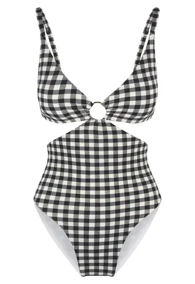 Costum de baie intreg cu model in carouri 31379 - Alb/Negru