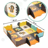 Covor tip puzzle pentru copii, Ikonka, din spuma EVA flexibila, cu 25 piese in husa cu fermoar, dimensiune 114 x 1 x 114 cm, Cute Animals