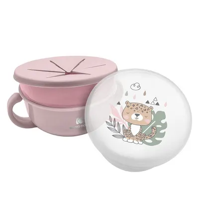 Bol cu capac si protectie silicon 380 ml Savana Roz