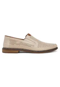 Pantofi barbati - bej - piele naturala - varf rotund -