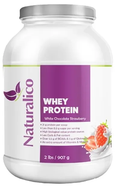 Whey Protein, ciocolată albă cu căpșuni, 907 g, Naturalico