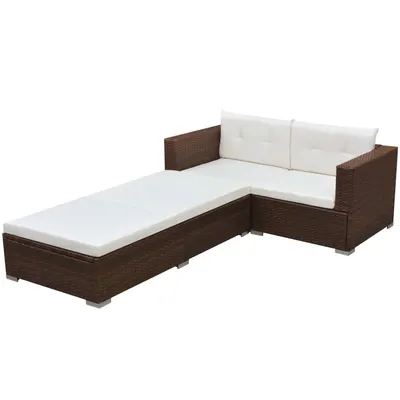 vidaXL Set mobilier de grădină cu perne, 3 piese, maro, poliratan