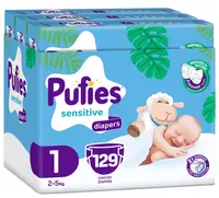 Scutece pentru copii Pufies Sensitive - Newborn, marimea 1, 2-5 kg, 129 buc, Multipack