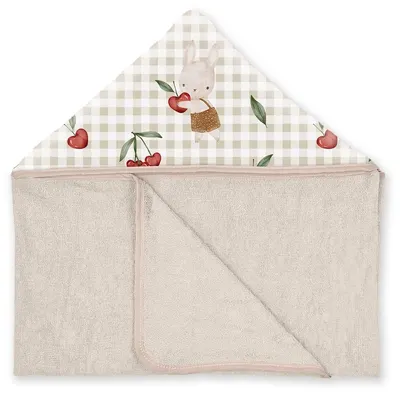 Prosop de bambus pentru bebeluși cu glugă Albero Mio - Cherry fun, 120 x 50 cm