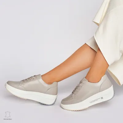 Pantofi Casual dama din Piele naturala cu talpa groasa CRL0039 GRI