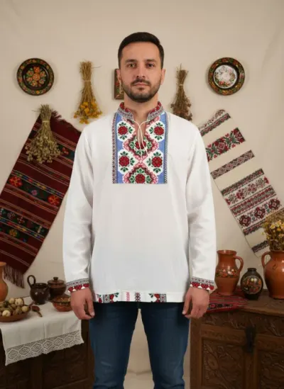 Camasa barbateasca stilizata cu imprimeu traditional - Model I