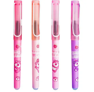 Set 12 Pixuri Gel Tematice „Pink Bear” Engros – Design Ursuleț, Culori Pastel, Cerneală Neagră | Rechizite Fetițe și Cadouri Creative