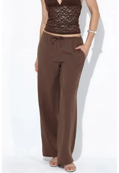 Pantaloni dama - croiala dreapta - maro cafea - poliester