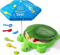 Set nisipar si umbrela copii Matadi Green Turtle cu piese modulare,jucarii pentru plaja incluse,diametru umbrela 100 cm