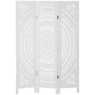 HOMCOM Paravan Interior cu 3 Panouri, Separator Pliabil de Interior, din Lemn Cioplit, 120x170 cm, Alb | Aosom Romania