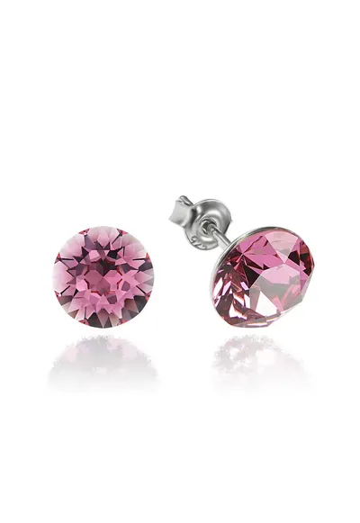Cercei Argint 925 placat cu rodiu cu cristale Swarovski® Xirius 8mm - Roz
