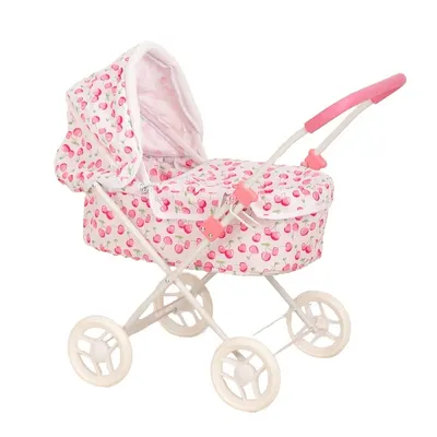 Carucior de papusi, BabyTrold, Maner reglabil 56-62 cm, 35x63x62 cm, Alb/ Roz