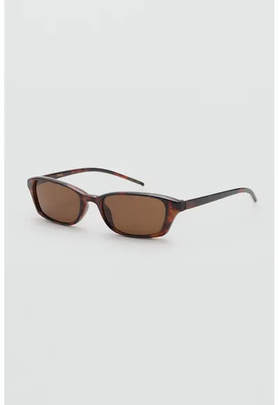 Ochelari de soare dreptunghiulari cu animal print - Maro inchis/Portocaliu