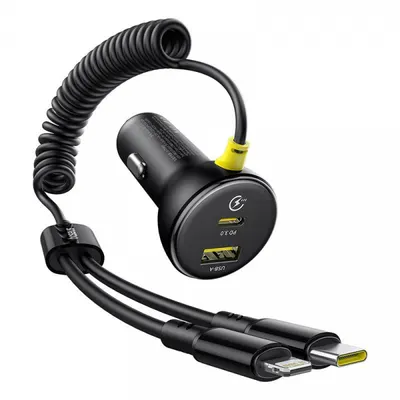 Incarcator Auto Cu Cablu USB-C / Lightning Baseus Circular, 60W, 3A, 1 x USB-A - 1 x USB-C, Negru C00035902121-00