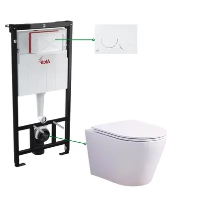 Set vas wc suspendat vortex cu capac soft close Oslo, rezervor incastrat si clapeta alb lucios Alcaplast