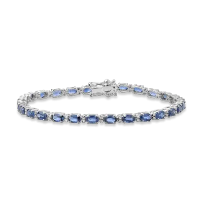 Bratara tennis din aur alb cu safire ovale de 8.07ct si diamante de 0.26ct