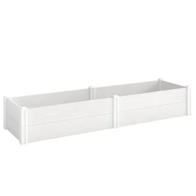 Outsunny Pat înălțat din plastic, modular, plantator cu montaj DIY, solariu 197 x 54 x 33 cm Alb | Aosom Romania