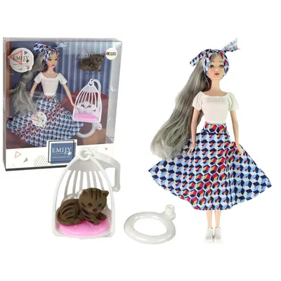 Păpuşă Lean Toys - Emily, cu pisică și leagăn, 30 cm