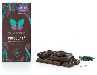 Ciocolata amaruie cu 70% spirulina, 100g, Sweeteria