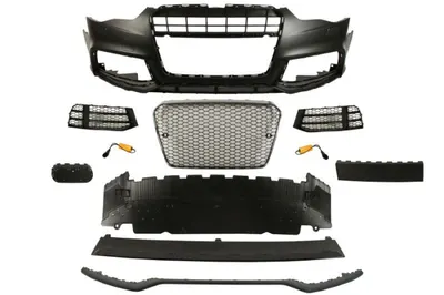Bara Fata, cu grilaje, cu gauri pentru spalator de faruri, cu gauri pentru senzorii de parcare, crom negru grund potrivit AUDI A5 10.11-07.16