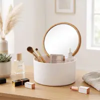 Oglindă de machiaj cu organizator cosmetic rotund, 13x13x7 cm, Eleganza