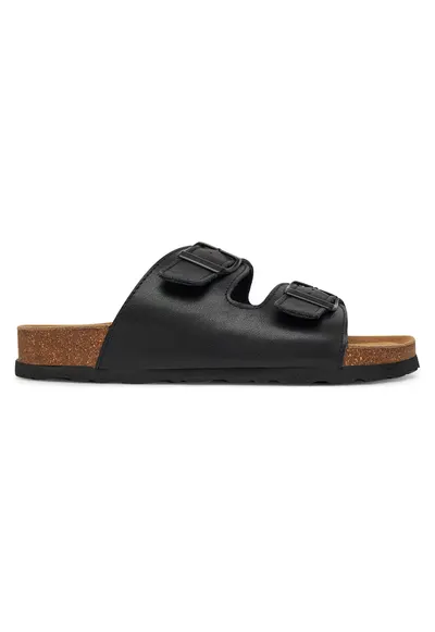 Slapi dama - piele naturala - negru