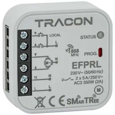 Controler jaluzele, in doza de aparataj, local 230 V, 50 Hz, 2x5 A, 2 NO, 868.32 MHz