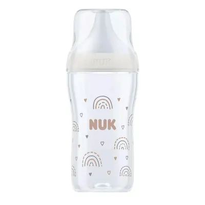 Biberon polipropilena cu tetina silicon si control de temperatura Nuk PM 260 ml 3 luni + M Rainbow