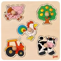 Puzzle din lemn Goki - În sat, cu mânere, 5 piese