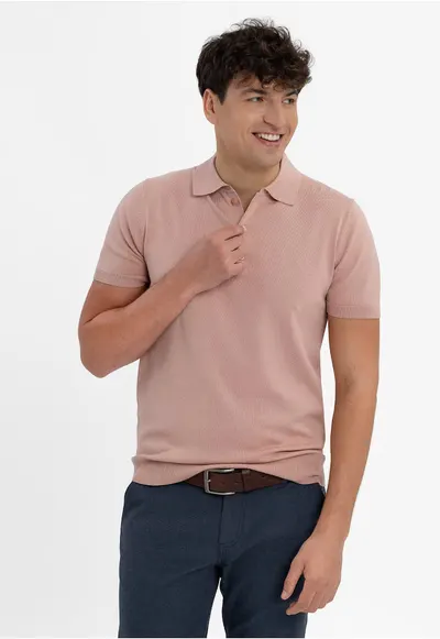 Tricou polo barbati - tricotat - cu mansete - O-Moro - piersica - Piersica