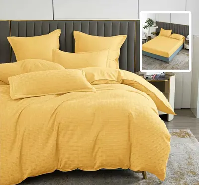 Lenjerie de pat natur uni stripe 6 piese cu husa (galben)
