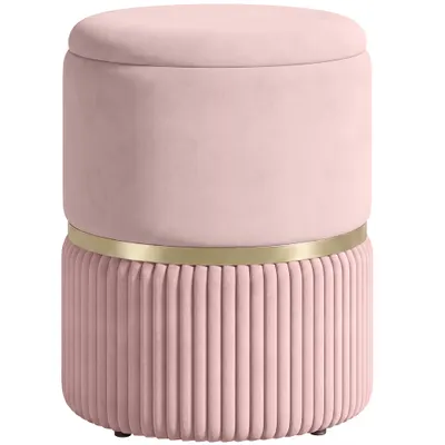 HOMCOM Pouf/taburet suport pentru picioare cufăr de depozitare din catifea corduroy 36 x 36 x 44 cm pentru living dormitor roz | Aosom Romania