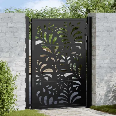 vidaXL Poartă de grădină neagră 100x125 cm, model ondulat din oțel