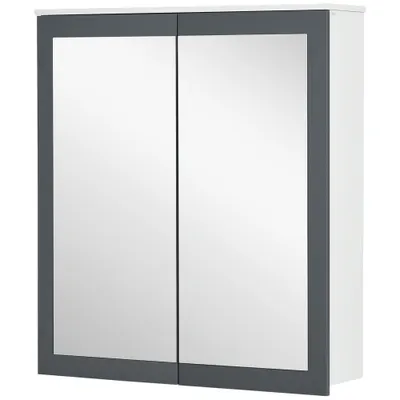 kleankin Dulap de baie cu oglindă Dulap de baie pentru agăţat cu 2 uşi din sticlă şi rafturi reglabile 69x17x75,5cm Alb | Aosom Romania